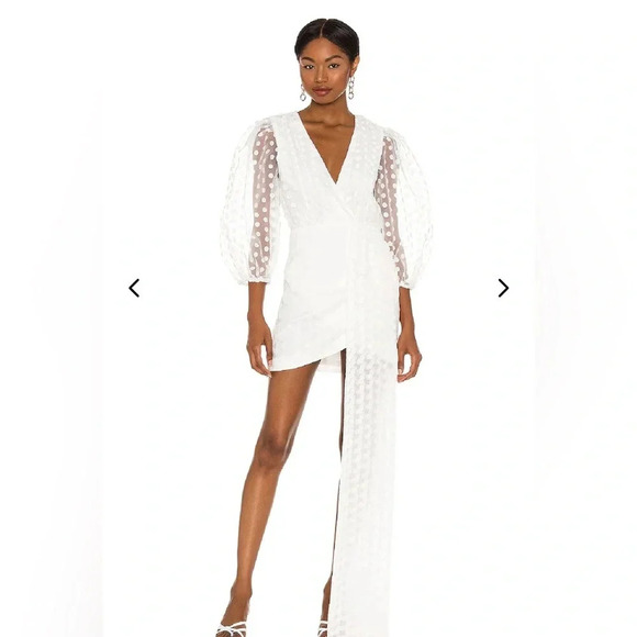 New NWT Lovers + Friends ALIZE MINI DRESS White Dot Bow sz XS $238 puff sleeve - Picture 4 of 10